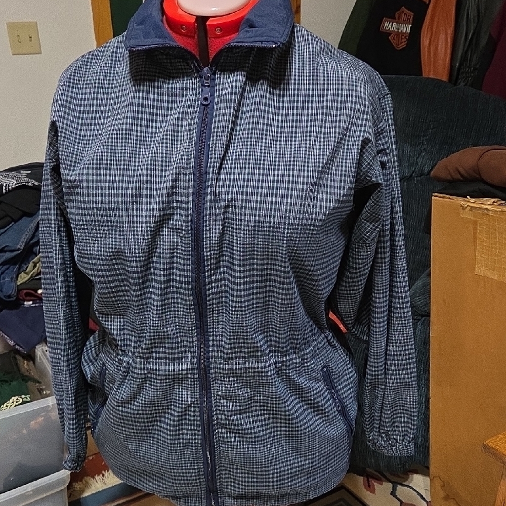 Columbia Blue Checkered Windbreaker Jacket large